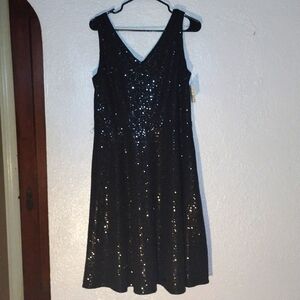 Vintage Deadstock NWT Black Sequin Doncaster Midi Dress Holiday Christmas NYE 10